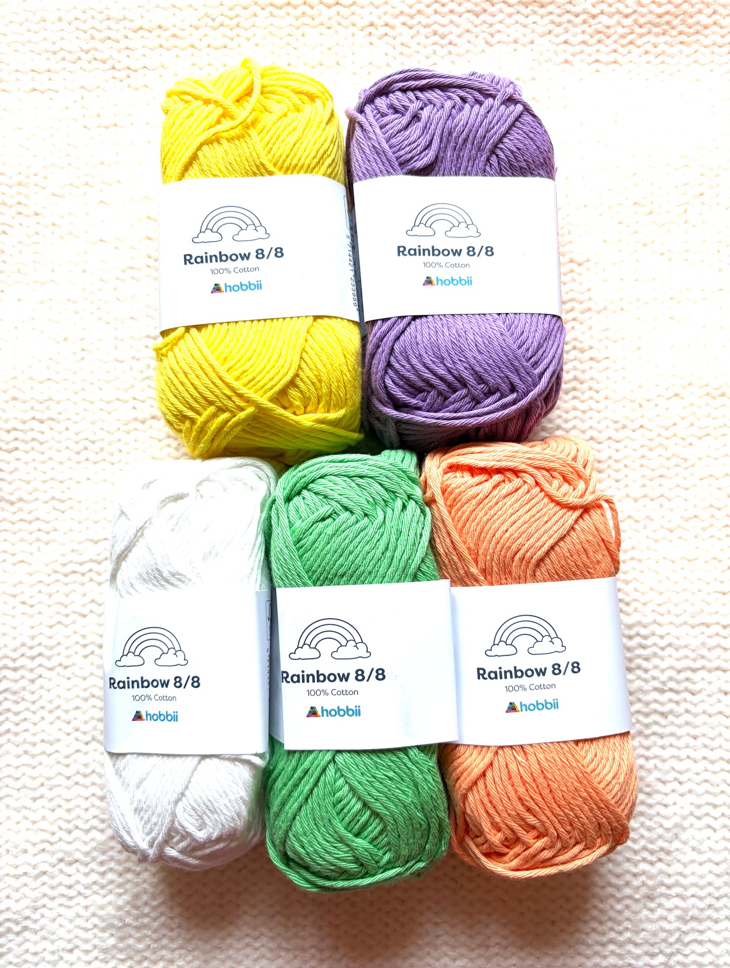 10 balls x 50g Hobbii : Rainbow Cotton Yarn 8/8 Color Pack 06 : 100% Cotton