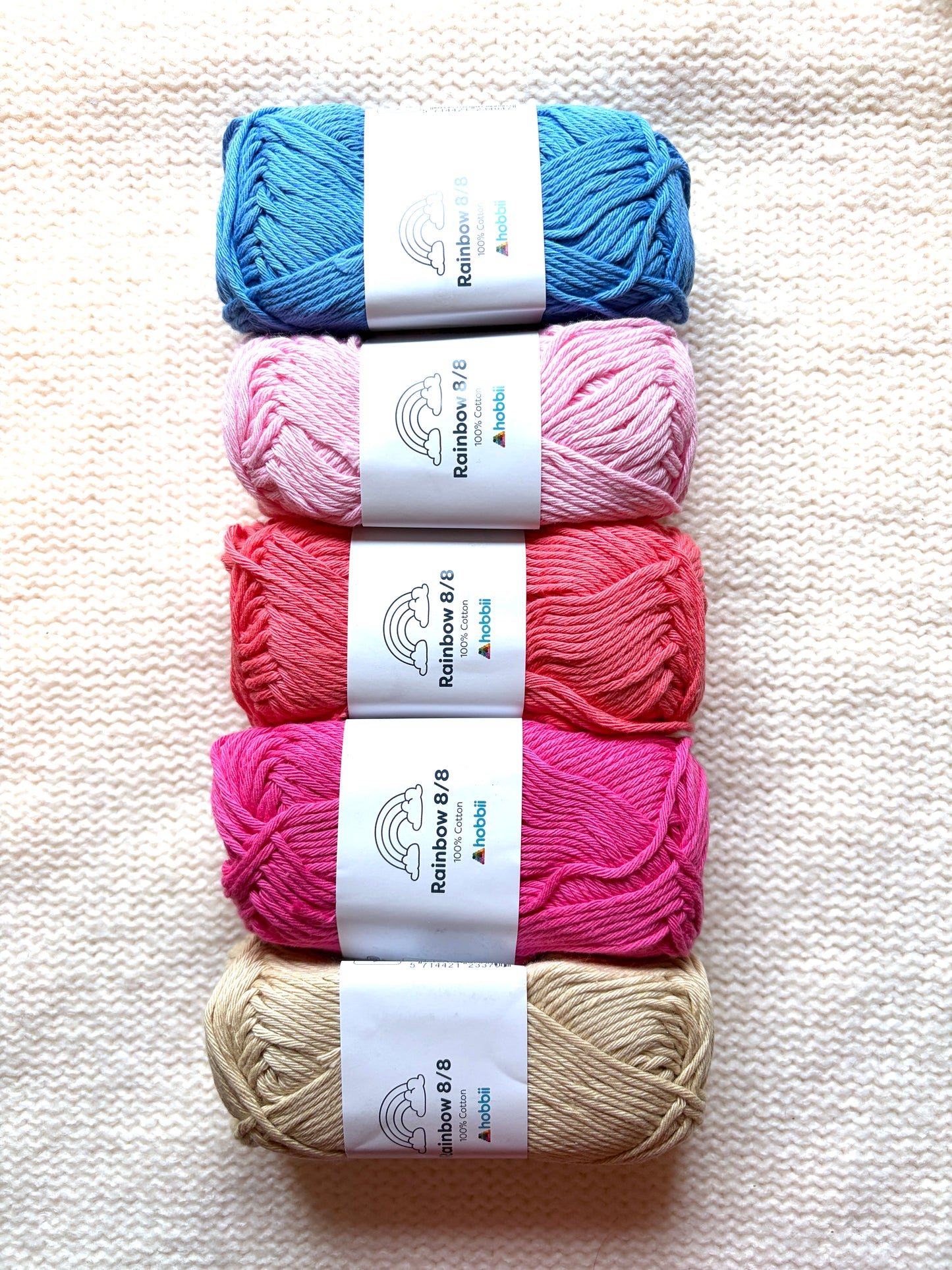 5 balls x 50g Hobbii : Rainbow Cotton Yarn 8/8 Color Pack 06B : 100% Cotton