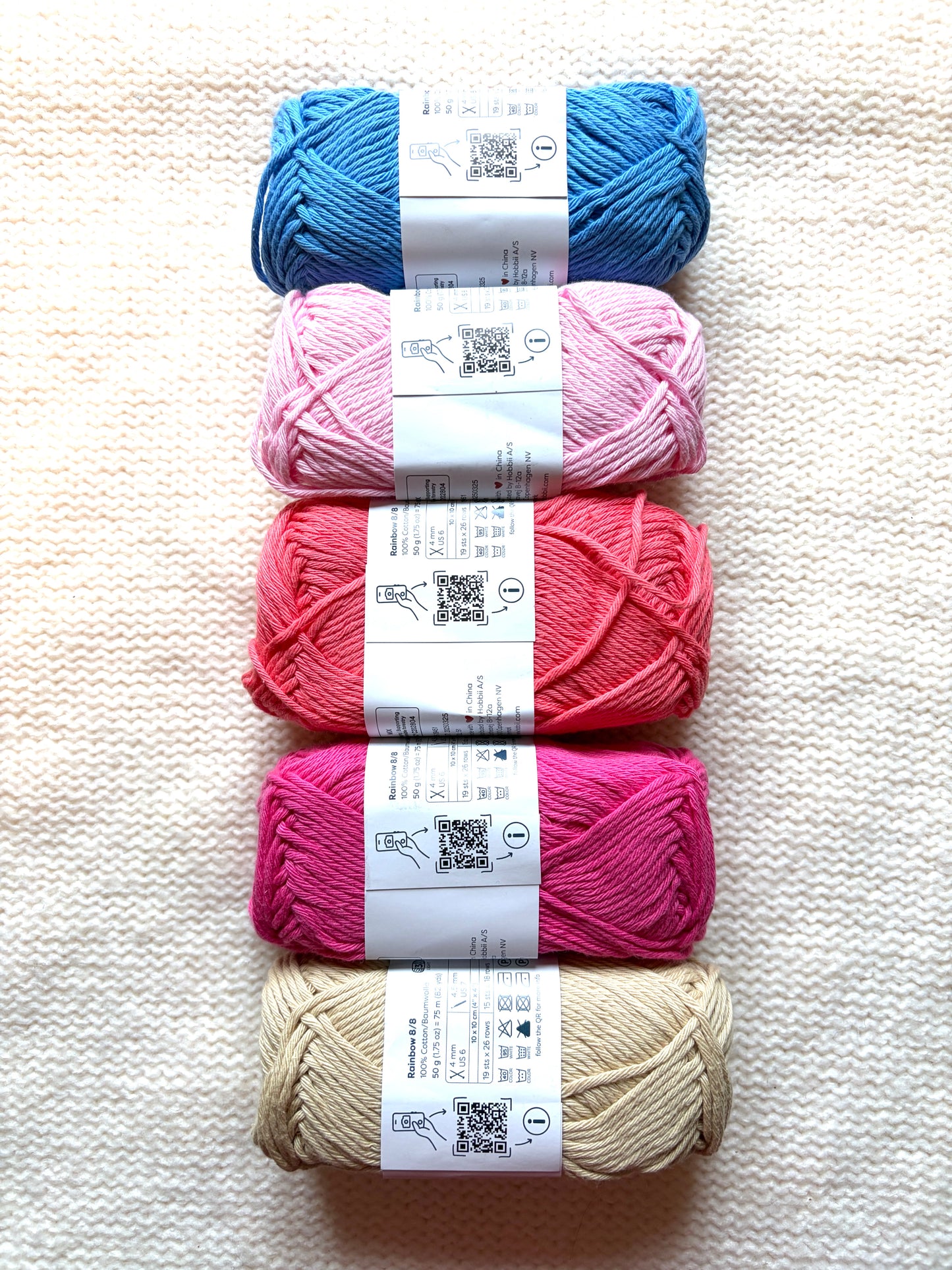 5 balls x 50g Hobbii : Rainbow Cotton Yarn 8/8 Color Pack 06B : 100% Cotton
