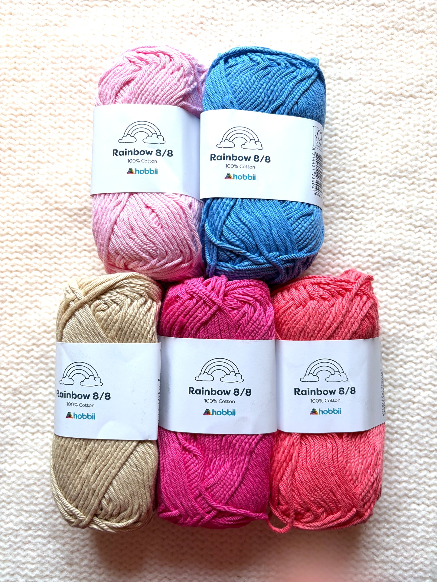 5 balls x 50g Hobbii : Rainbow Cotton Yarn 8/8 Color Pack 06B : 100% Cotton
