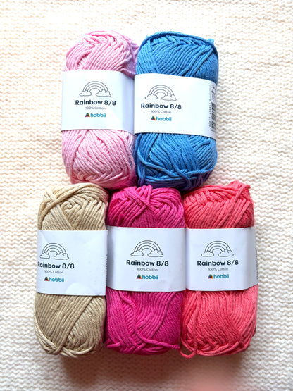 5 balls x 50g Hobbii : Rainbow Cotton Yarn 8/8 Color Pack 06B : 100% Cotton