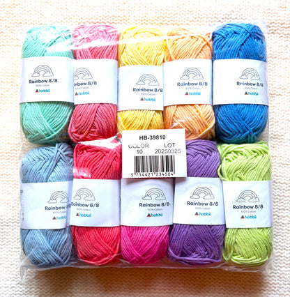 10 balls x 50g Hobbii : Rainbow Cotton Yarn 8/8 Color Pack 10 : 100% Cotton
