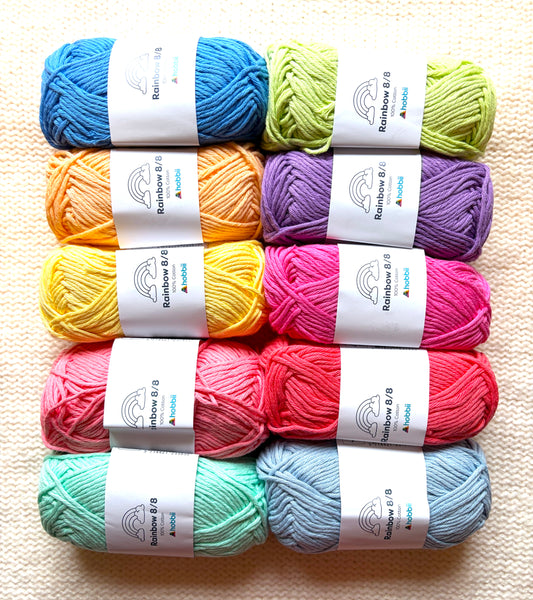 10 balls x 50g Hobbii : Rainbow Cotton Yarn 8/8 Color Pack 10 : 100% Cotton