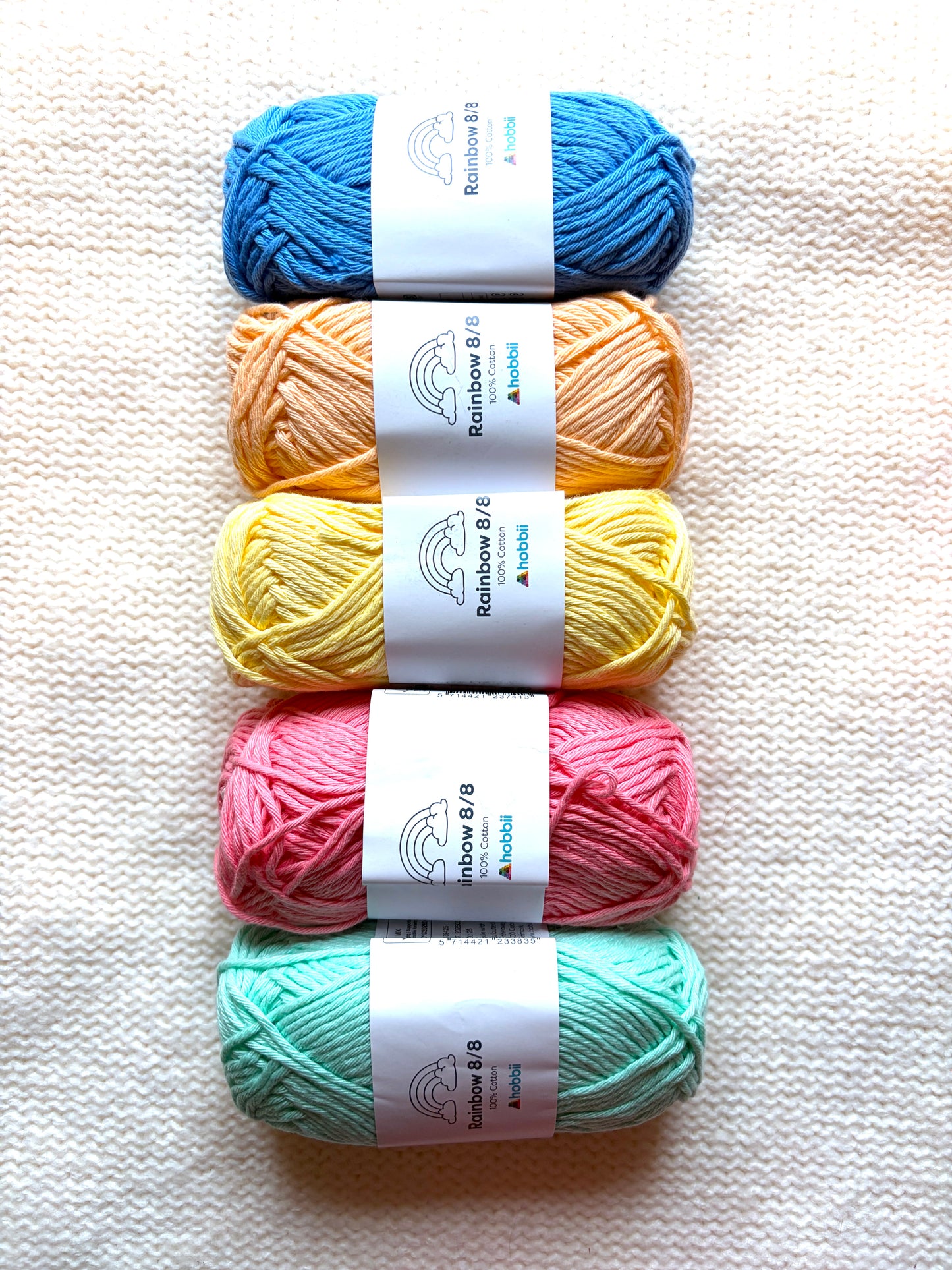 10 balls x 50g Hobbii : Rainbow Cotton Yarn 8/8 Color Pack 10 : 100% Cotton