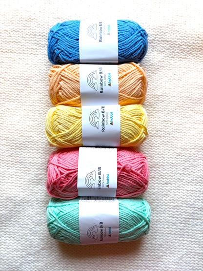 5 balls x 50g Hobbii : Rainbow Cotton Yarn 8/8 Color Pack 10B : 100% Cotton