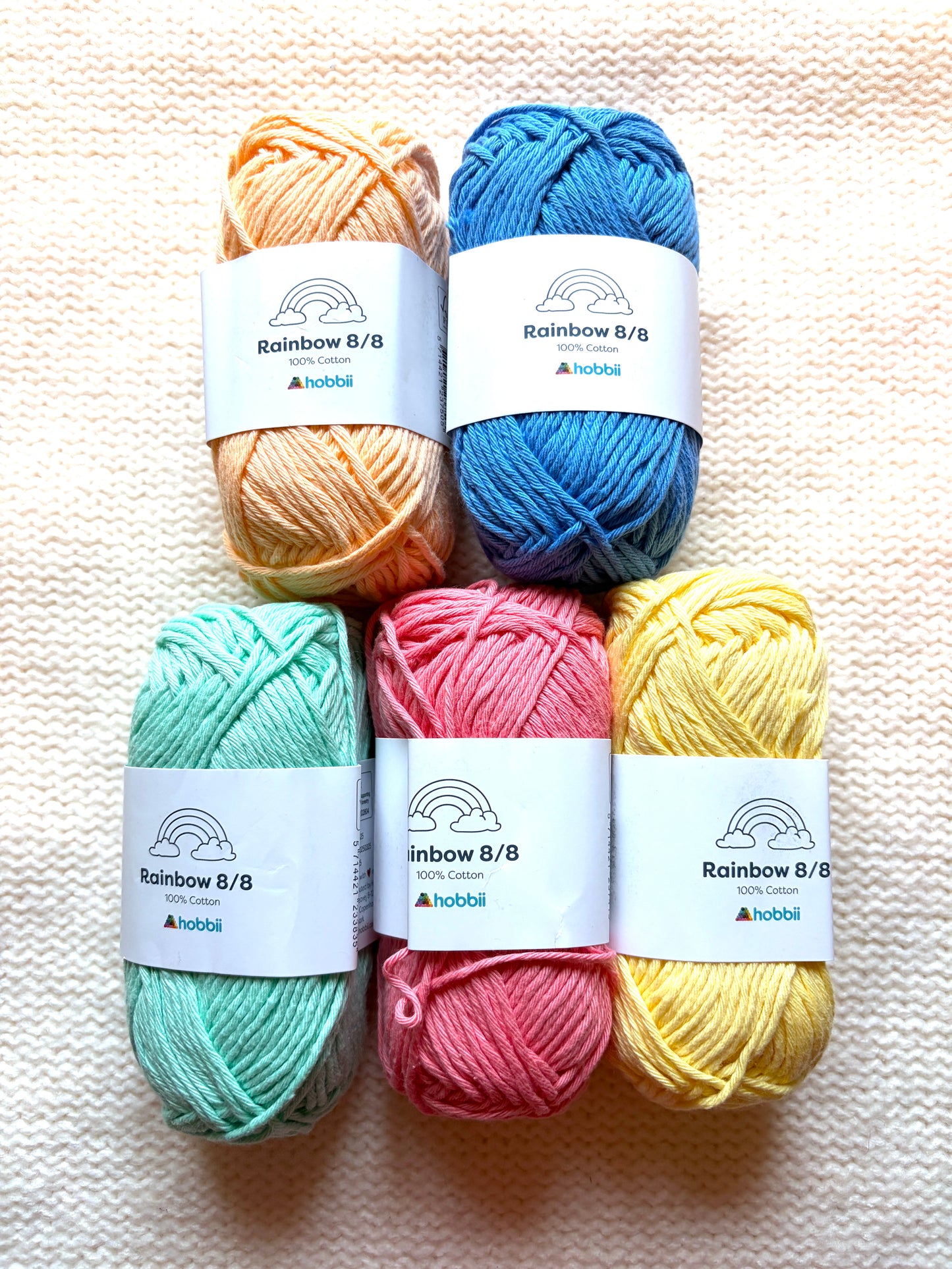 10 balls x 50g Hobbii : Rainbow Cotton Yarn 8/8 Color Pack 10 : 100% Cotton