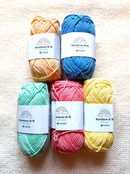 5 balls x 50g Hobbii : Rainbow Cotton Yarn 8/8 Color Pack 10B : 100% Cotton