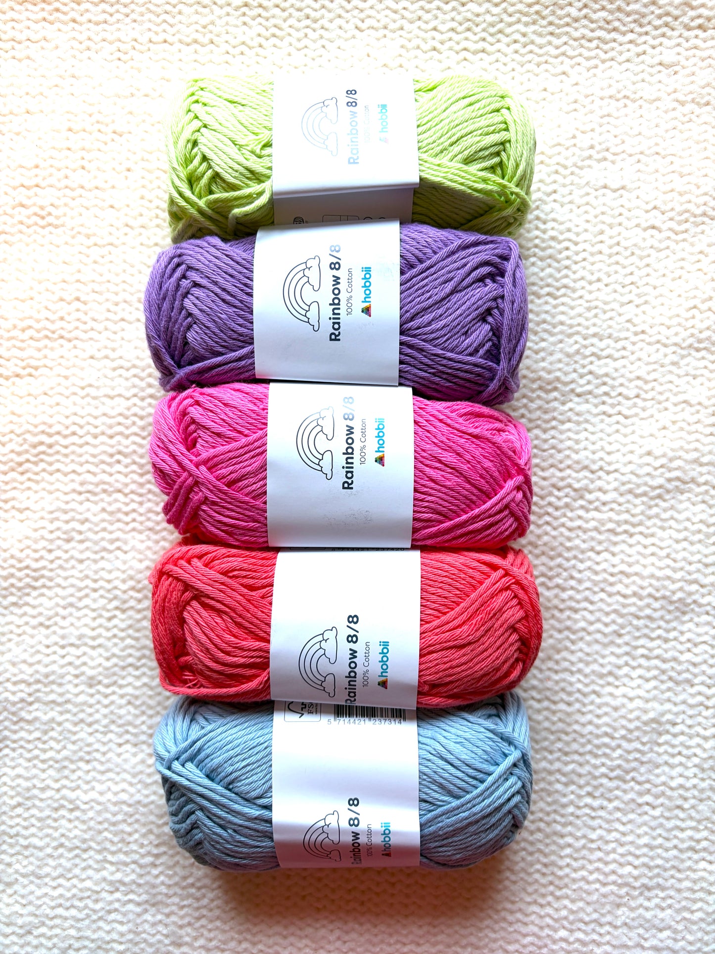 10 balls x 50g Hobbii : Rainbow Cotton Yarn 8/8 Color Pack 10 : 100% Cotton
