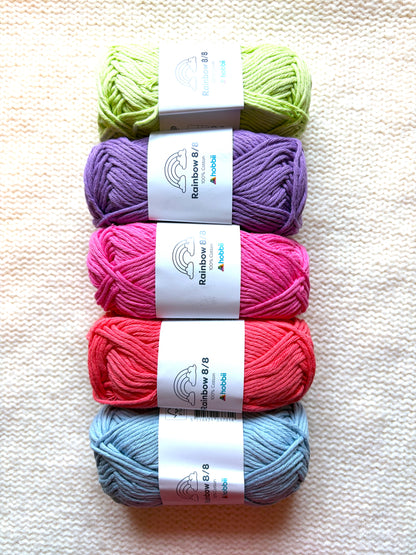10 balls x 50g Hobbii : Rainbow Cotton Yarn 8/8 Color Pack 10 : 100% Cotton