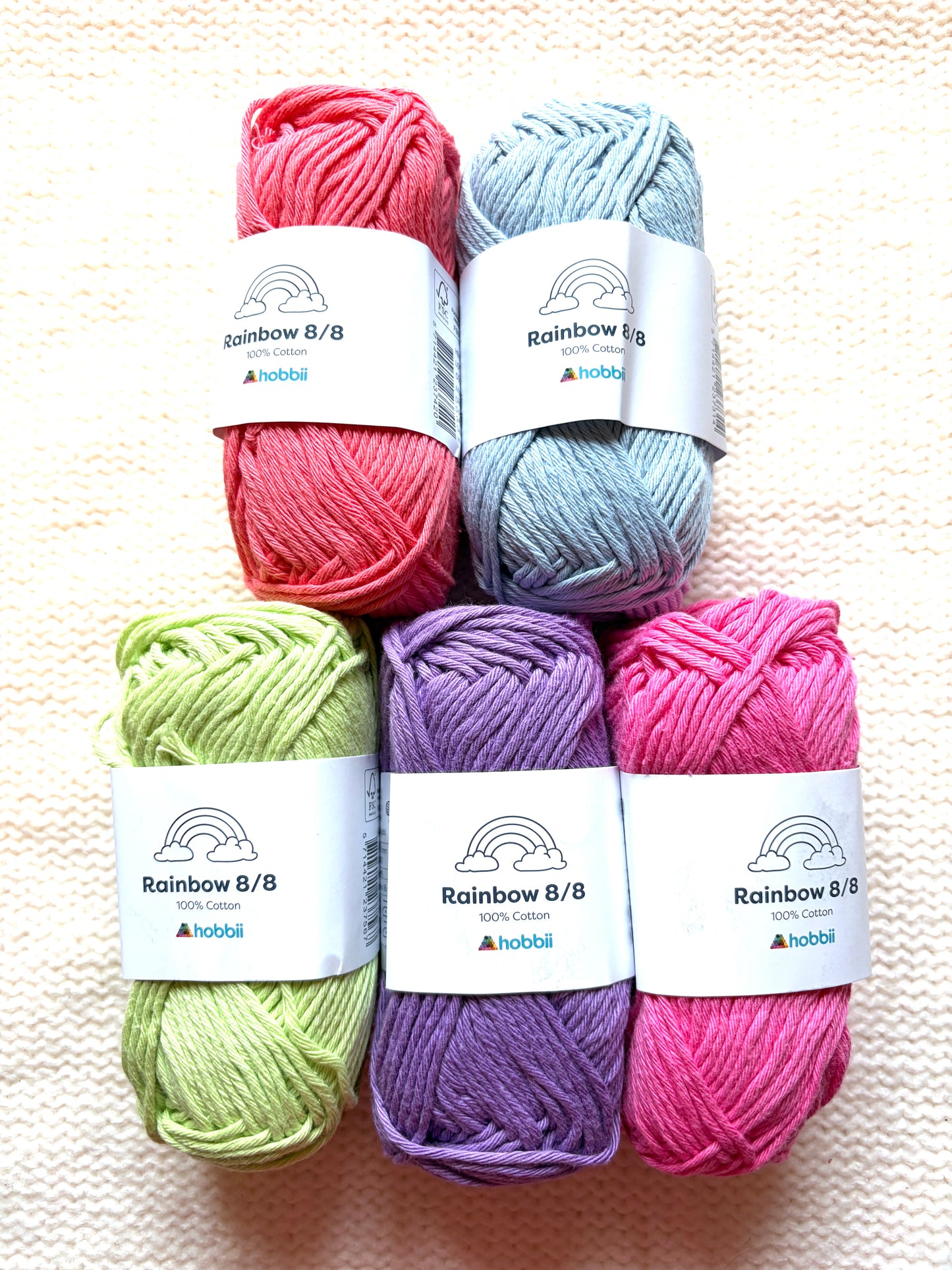 10 balls x 50g Hobbii : Rainbow Cotton Yarn 8/8 Color Pack 10 : 100% Cotton