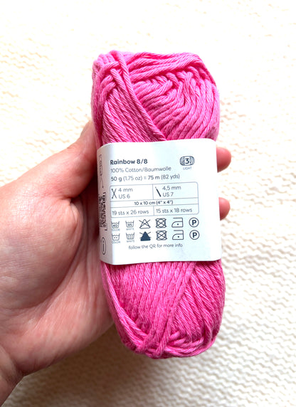 10 balls x 50g Hobbii : Rainbow Cotton Yarn 8/8 Color Pack 10 : 100% Cotton