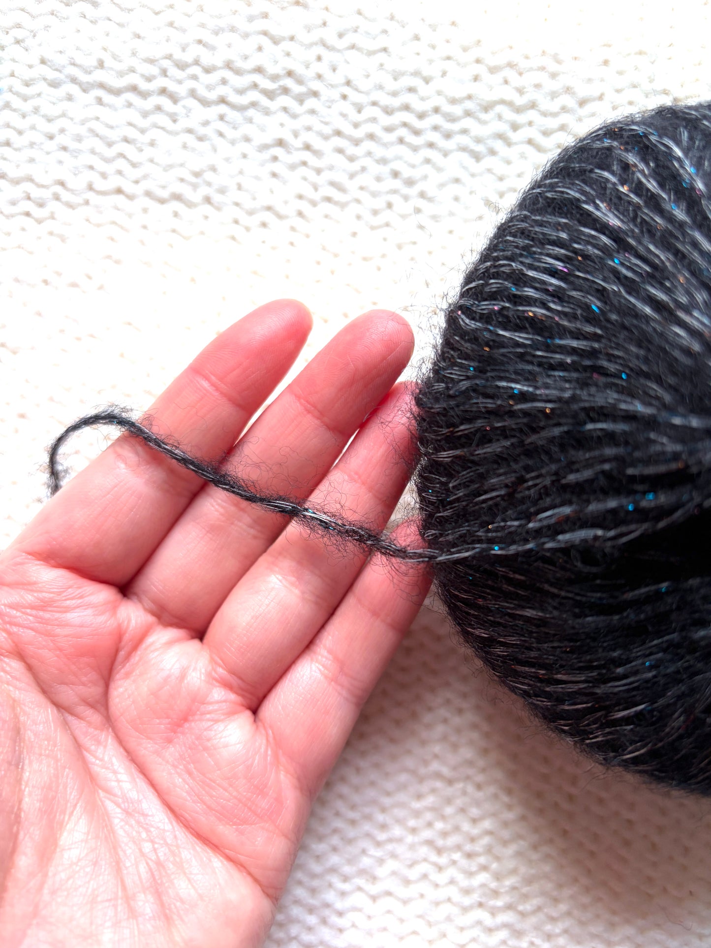 3 balls x 25g Glitter Mohair yarn : Mohair + Wool + Rayon : 15 Black