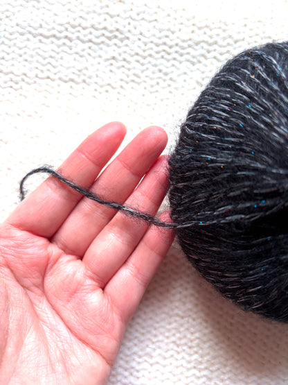 3 balls x 25g Glitter Mohair yarn : Mohair + Wool + Rayon : 15 Black