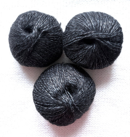3 balls x 25g Glitter Mohair yarn : Mohair + Wool + Rayon : 15 Black