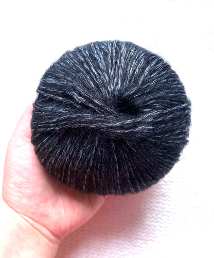 3 balls x 25g Glitter Mohair yarn : Mohair + Wool + Rayon : 15 Black