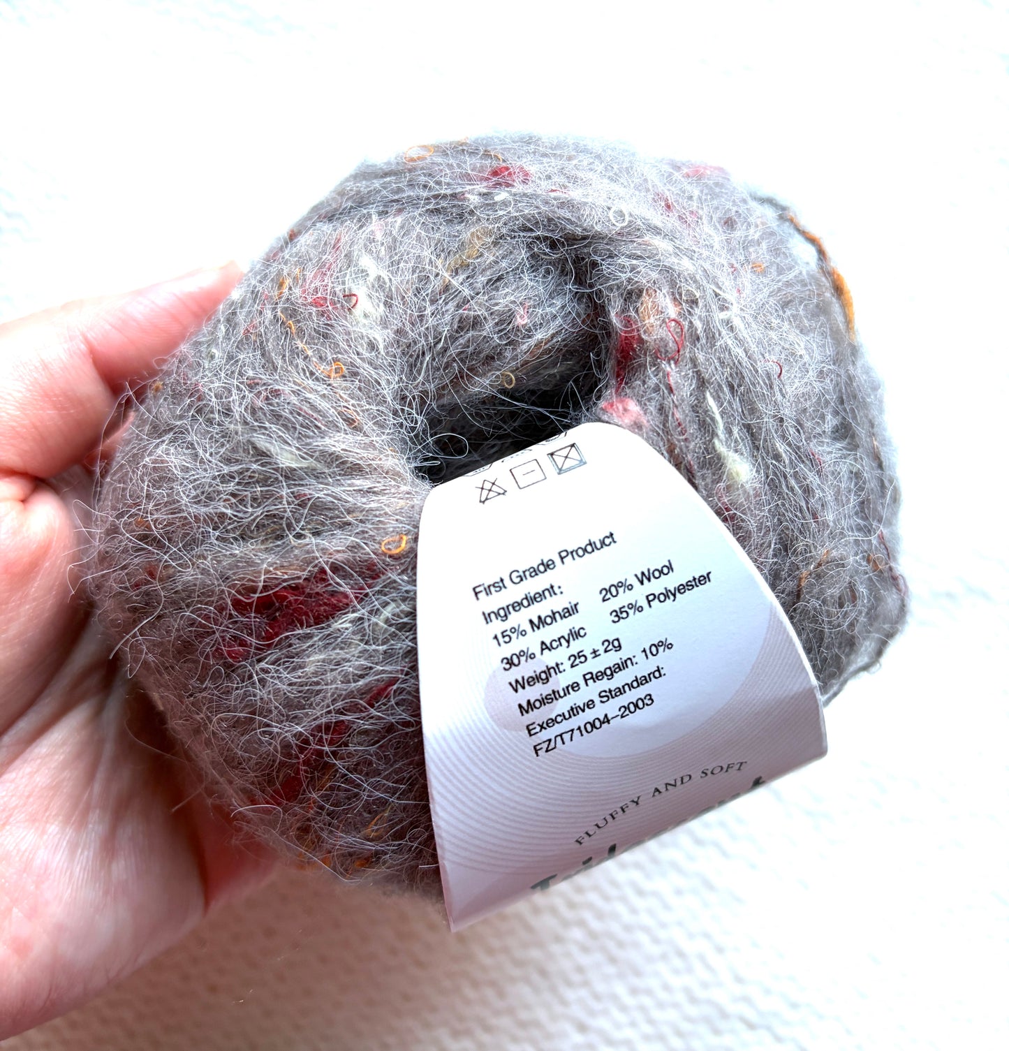 6 balls x 25g Mohair Wool yarn : Mohair + Wool + Acrylic + Polyester : 18 Grey