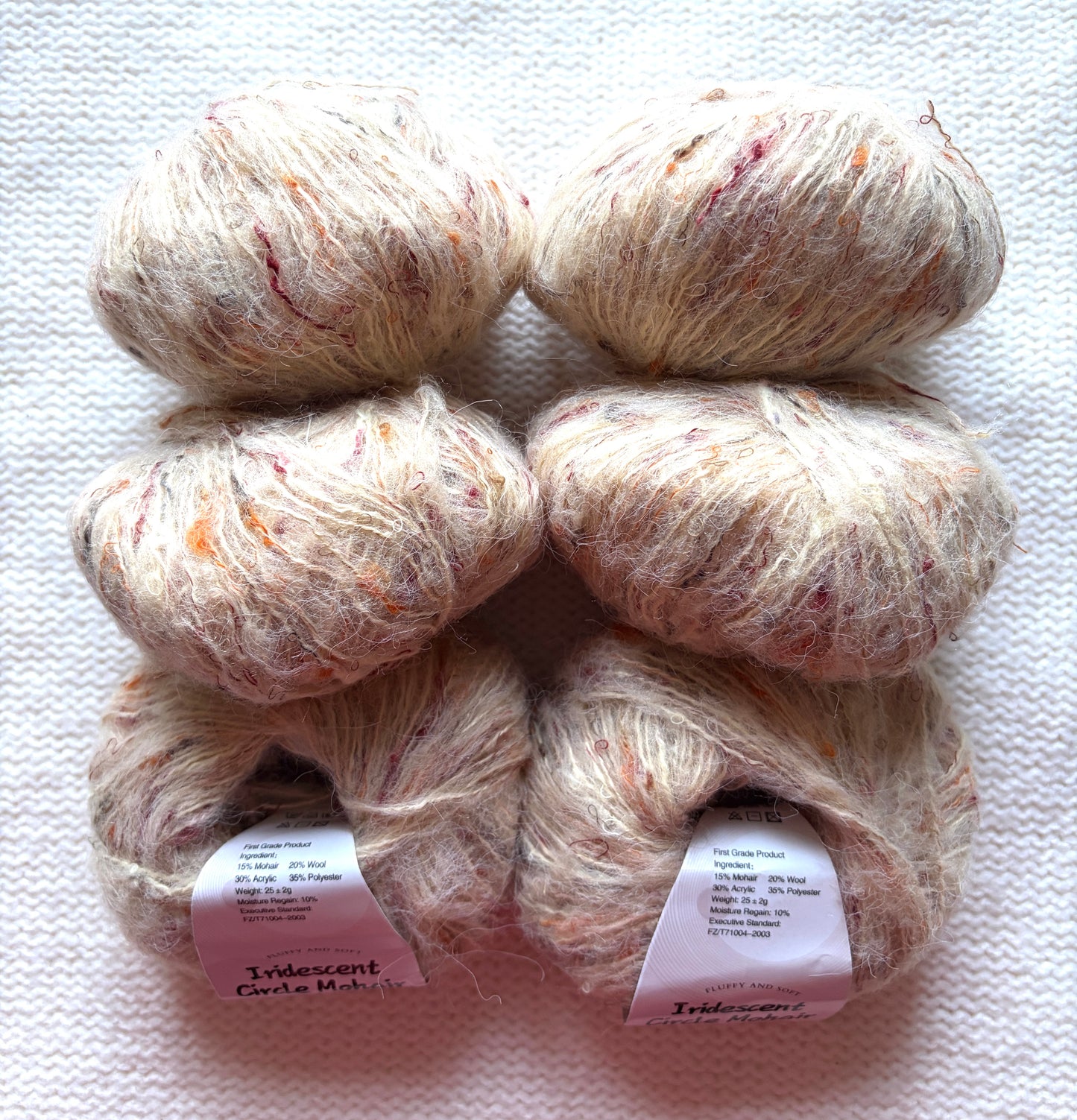 6 balls x 25g Mohair Wool yarn : Mohair + Wool + Acrylic + Polyester : 02 Cream