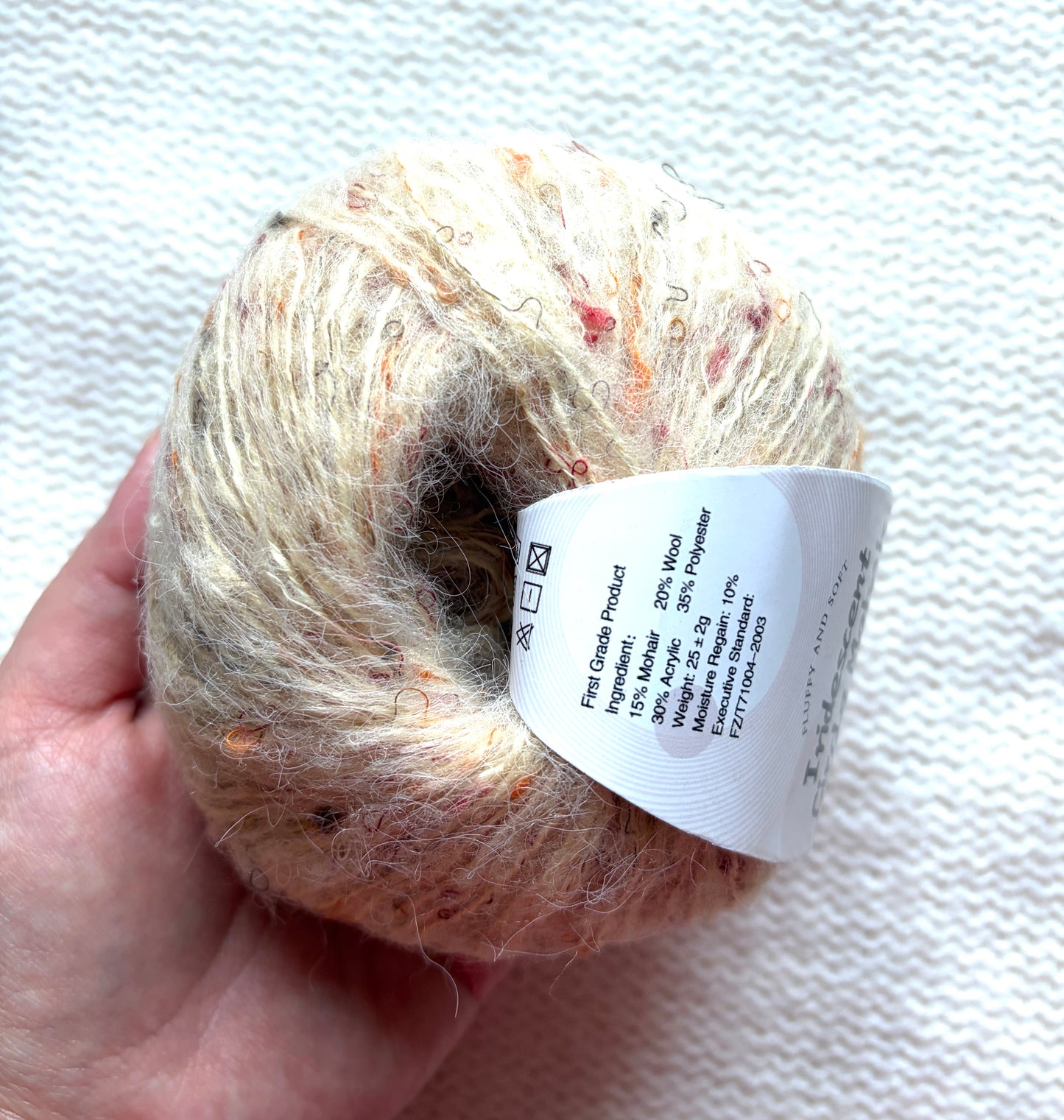 6 balls x 25g Mohair Wool yarn : Mohair + Wool + Acrylic + Polyester : 02 Cream