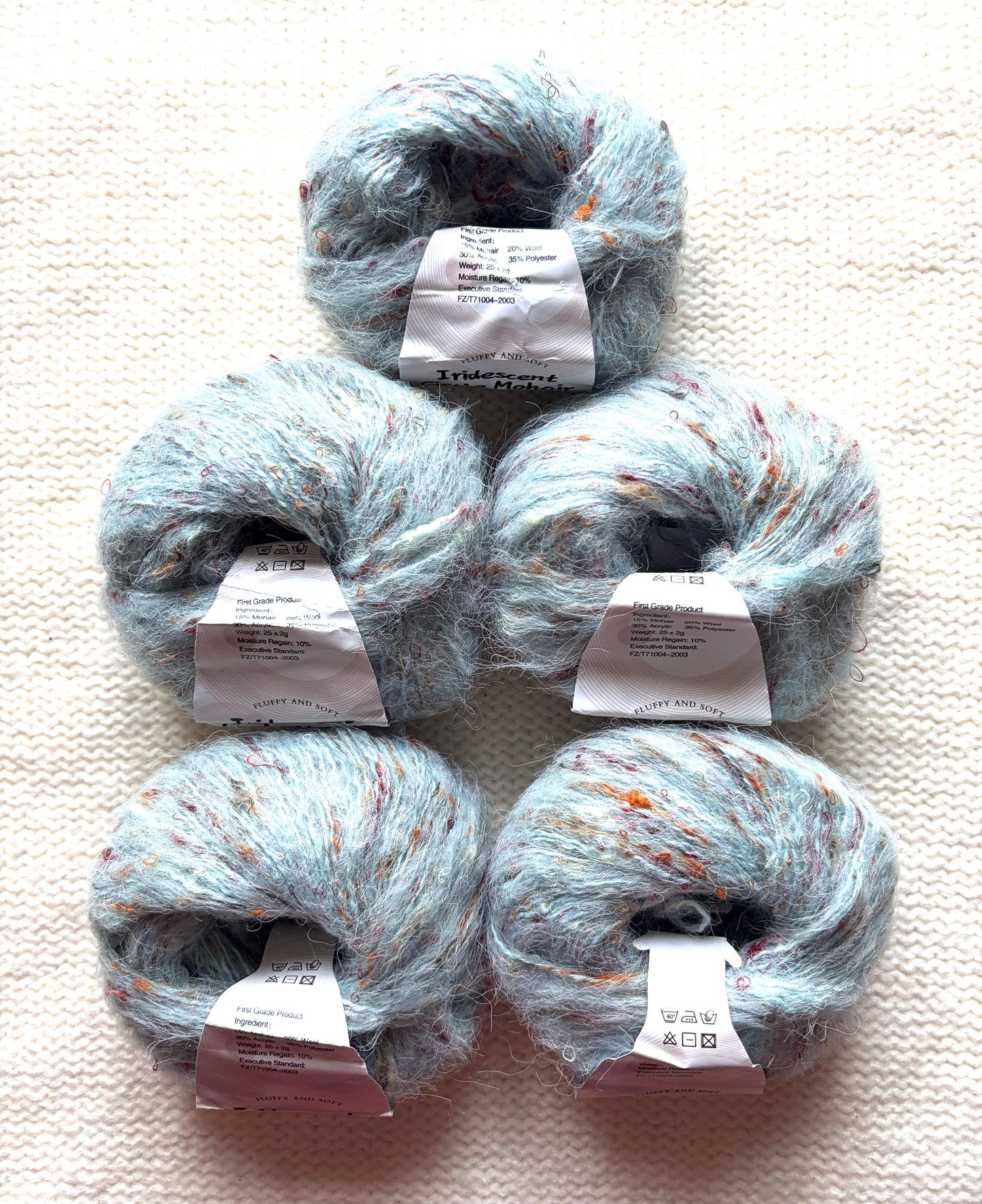 5 balls x 25g Mohair Wool yarn : Mohair + Wool + Acrylic + Polyester : 13 Green