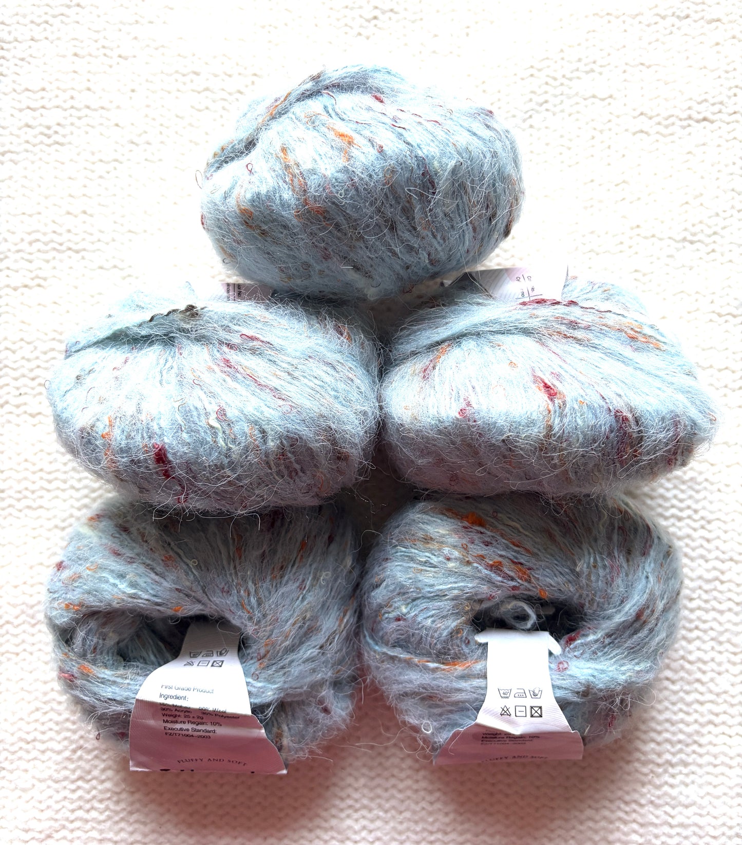 5 balls x 25g Mohair Wool yarn : Mohair + Wool + Acrylic + Polyester : 13 Green