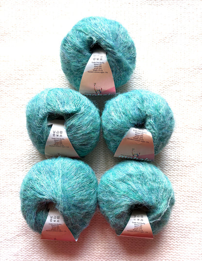 5 balls x 25g Alpaca Mohair yarn : Mohair + Alpaca + Acrylic : 15 Persian Green