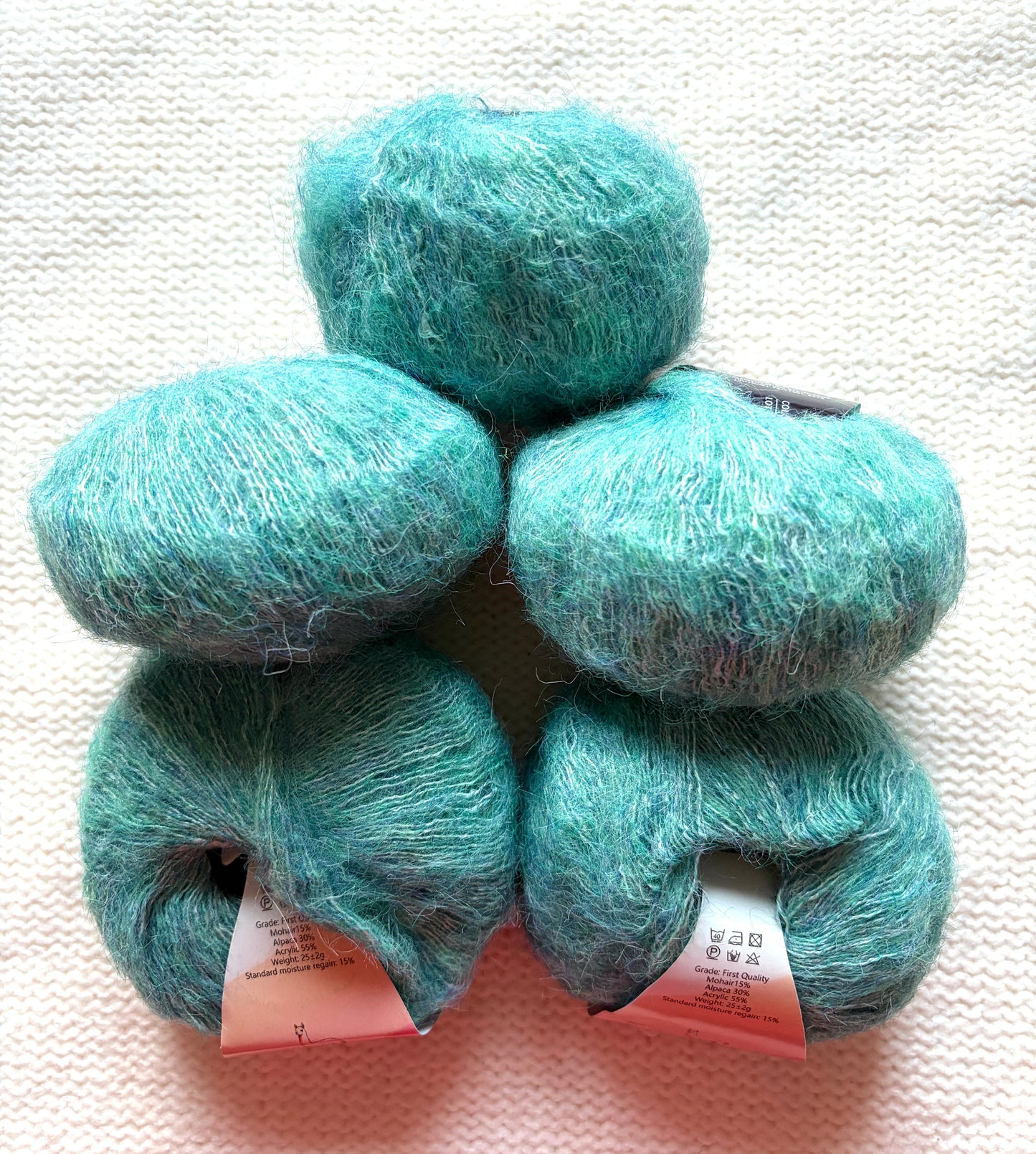 5 balls x 25g Alpaca Mohair yarn : Mohair + Alpaca + Acrylic : 15 Persian Green