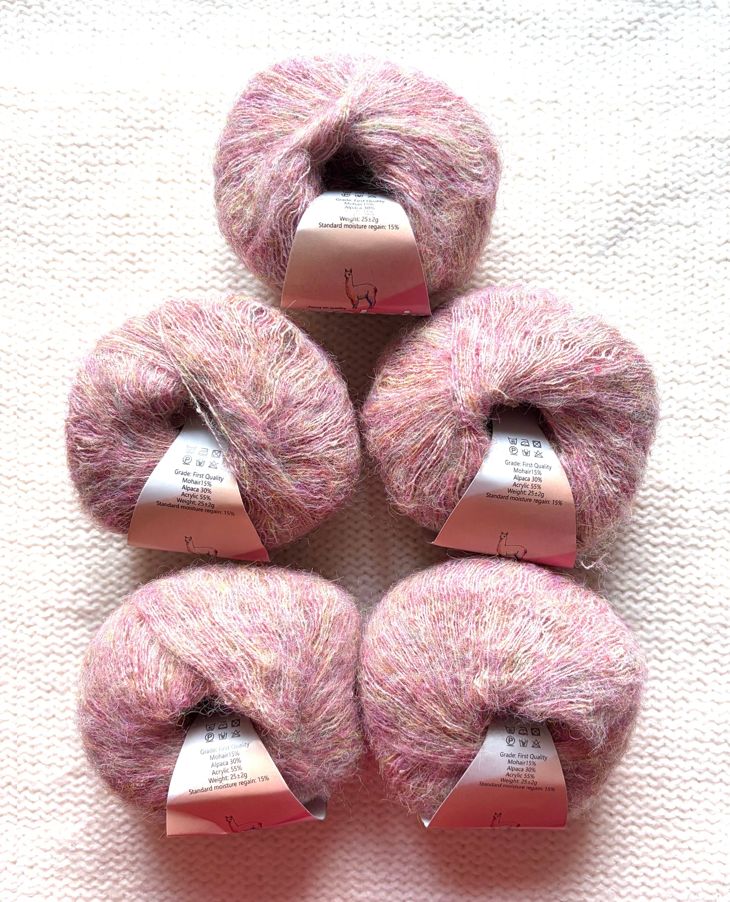 5 balls x 25g Alpaca Mohair yarn : Mohair + Alpaca + Acrylic : 05 Lychee Pink