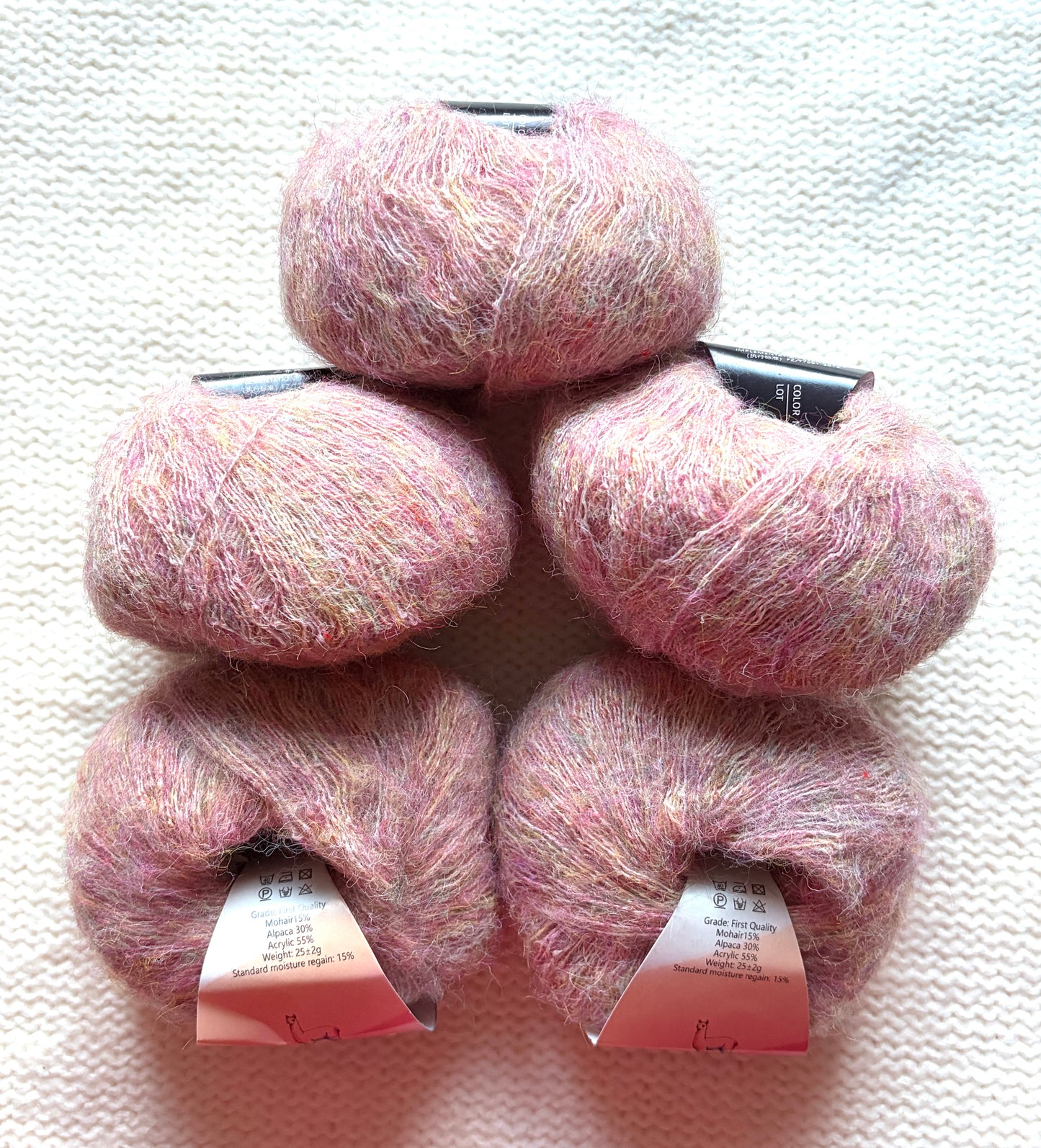 5 balls x 25g Alpaca Mohair yarn : Mohair + Alpaca + Acrylic : 05 Lychee Pink