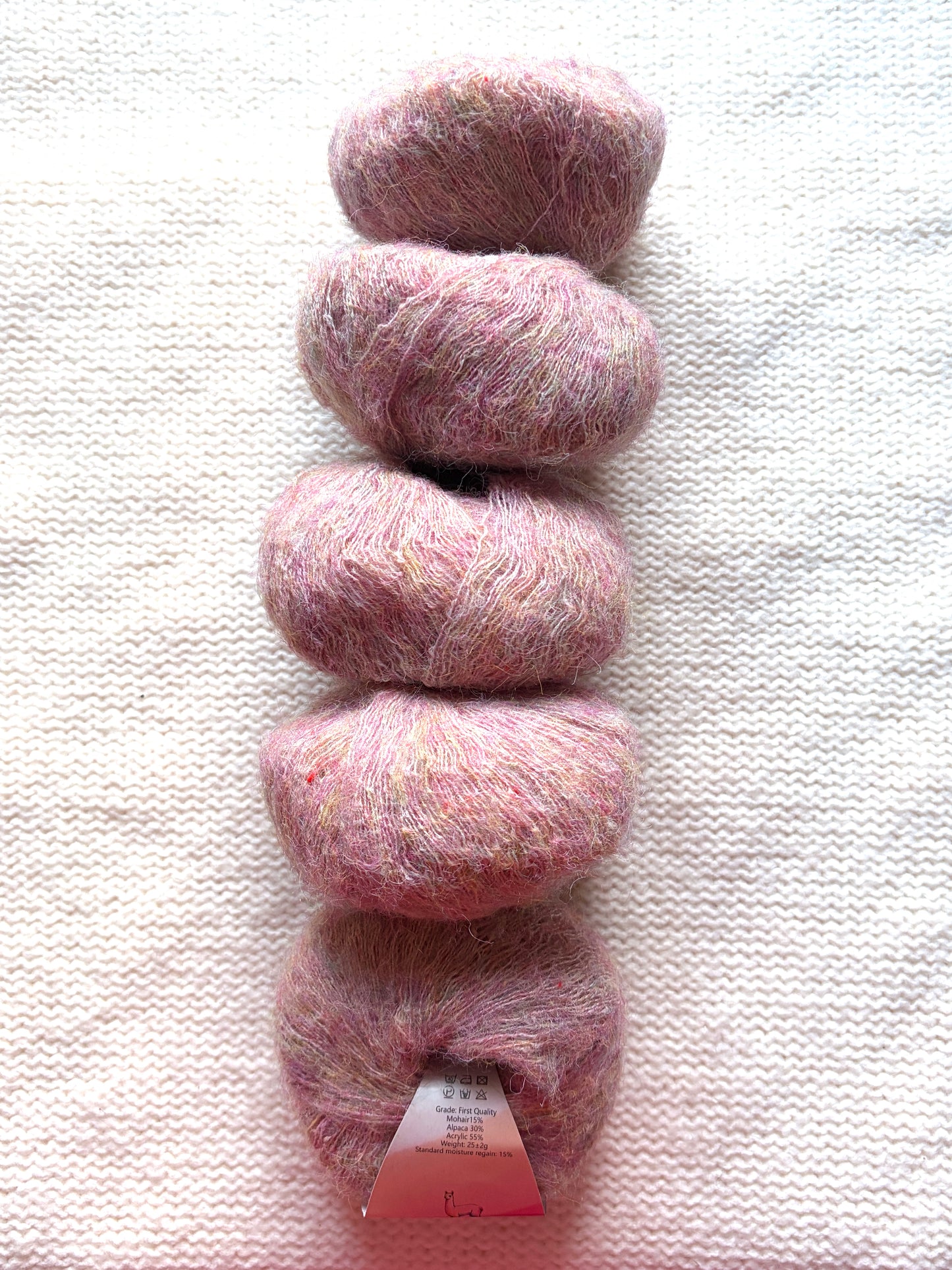 5 balls x 25g Alpaca Mohair yarn : Mohair + Alpaca + Acrylic : 05 Lychee Pink