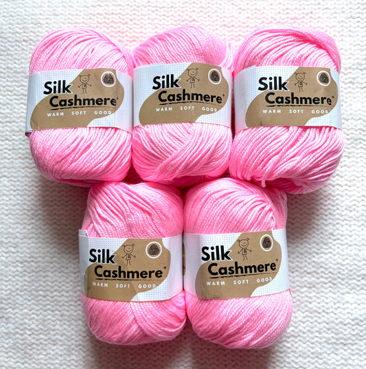 5 balls x 50g Cashmere Silk yarn : 60% Cashmere + 40% Silk :  06 Candy Pink