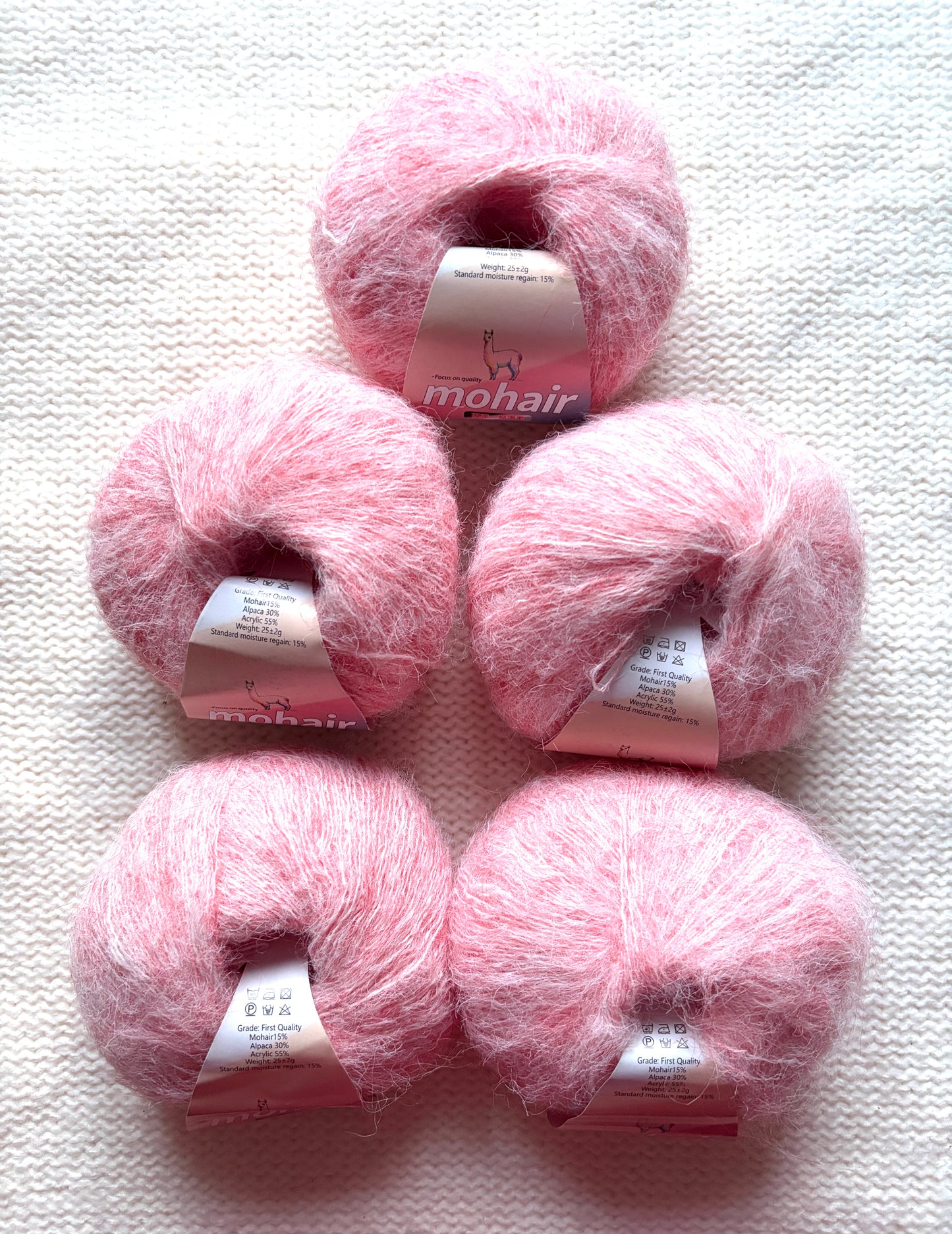 5 balls x 25g Alpaca Mohair yarn : Mohair + Alpaca + Acrylic : 02 Sakura Pink