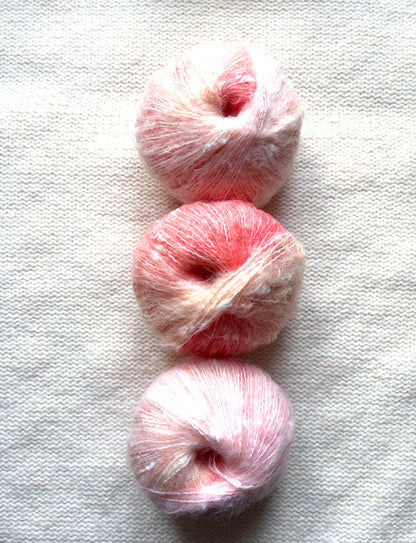 3 balls x 50g Mohair yarn : Gradient Pink  Multicolour : 01