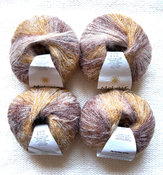 4 balls x 25g Cashmere Mohair yarn : Mohair + Wool + Cashmere + Nylon : Colour 11