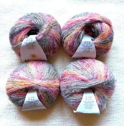 4 balls x 25g Cashmere Mohair yarn : Mohair + Wool + Cashmere + Nylon : Colour 21