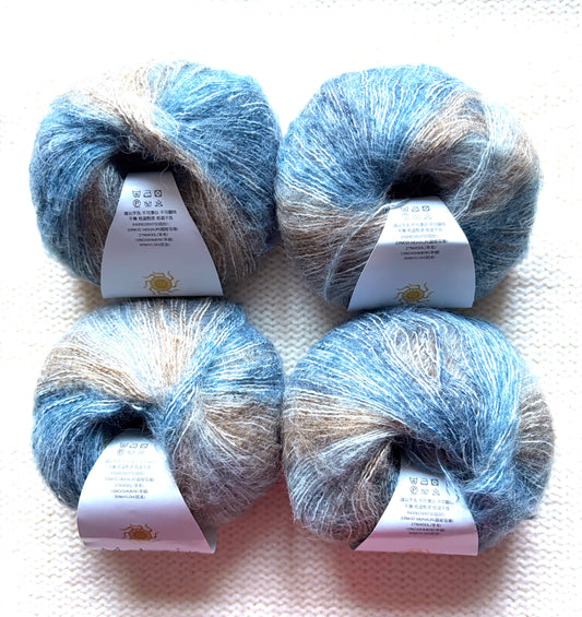 4 balls x 25g Cashmere Mohair yarn : Mohair + Wool + Cashmere + Nylon : Colour 16