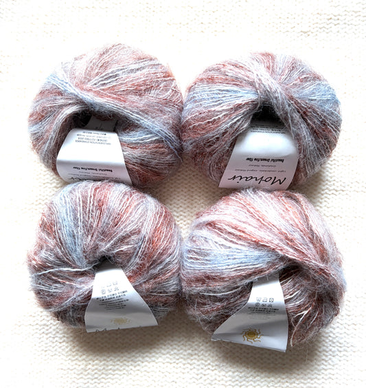 4 balls x 25g Cashmere Mohair yarn : Mohair + Wool + Cashmere + Nylon : Colour 23