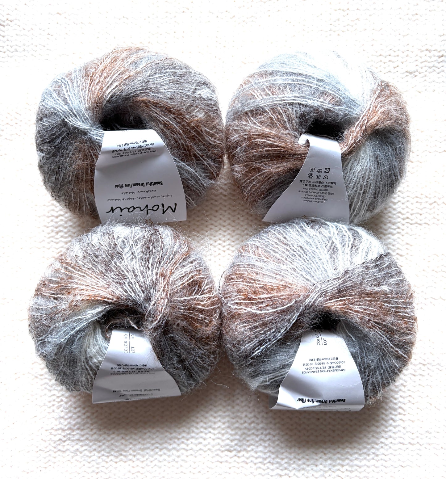 4 balls x 25g Cashmere Mohair yarn : Mohair + Wool + Cashmere + Nylon : Colour 03