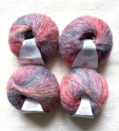 4 balls x 25g Cashmere Mohair yarn : Mohair + Wool + Cashmere + Nylon : Colour 04