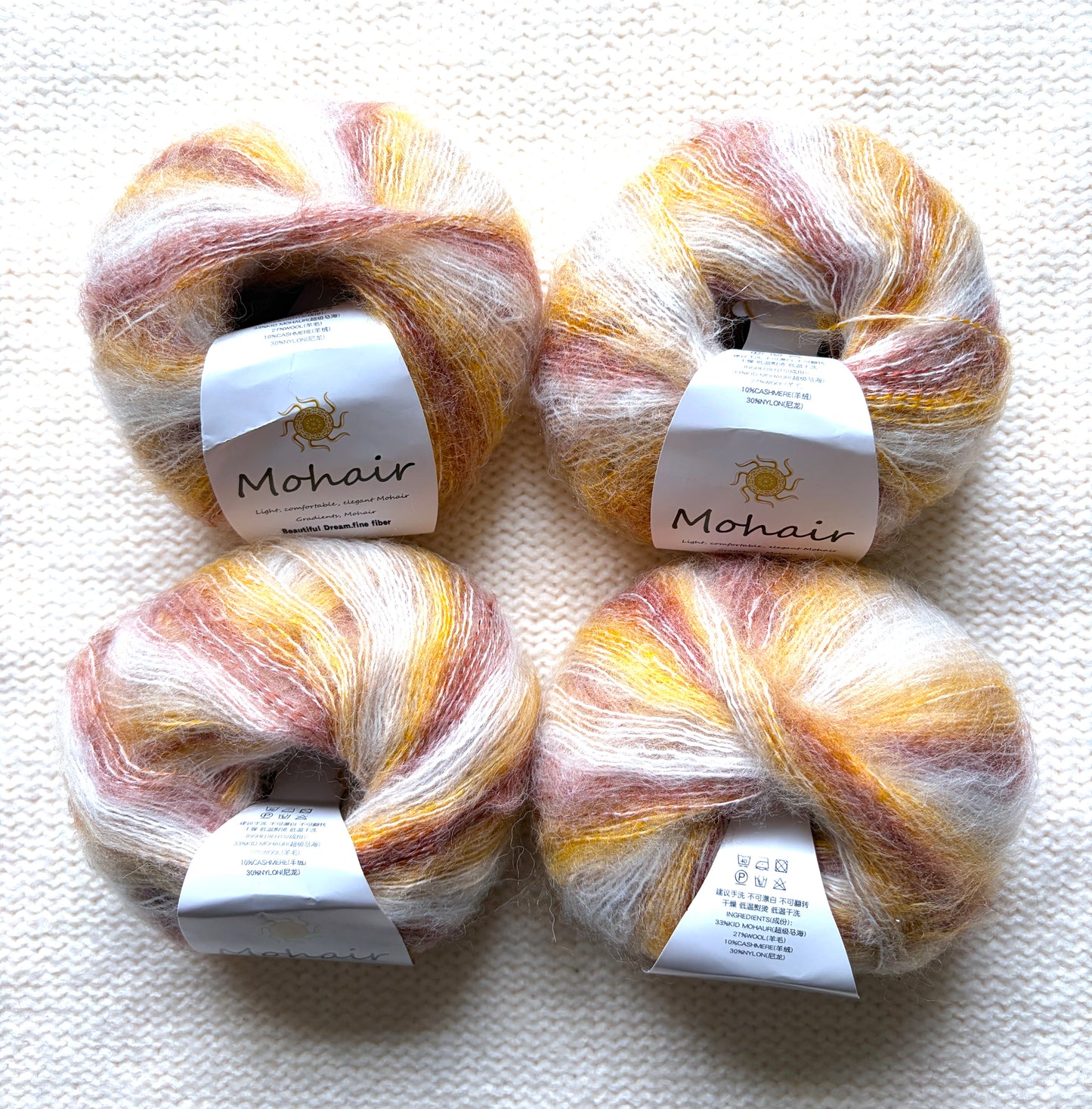 4 balls x 25g Cashmere Mohair yarn : Mohair + Wool + Cashmere + Nylon : Colour 25