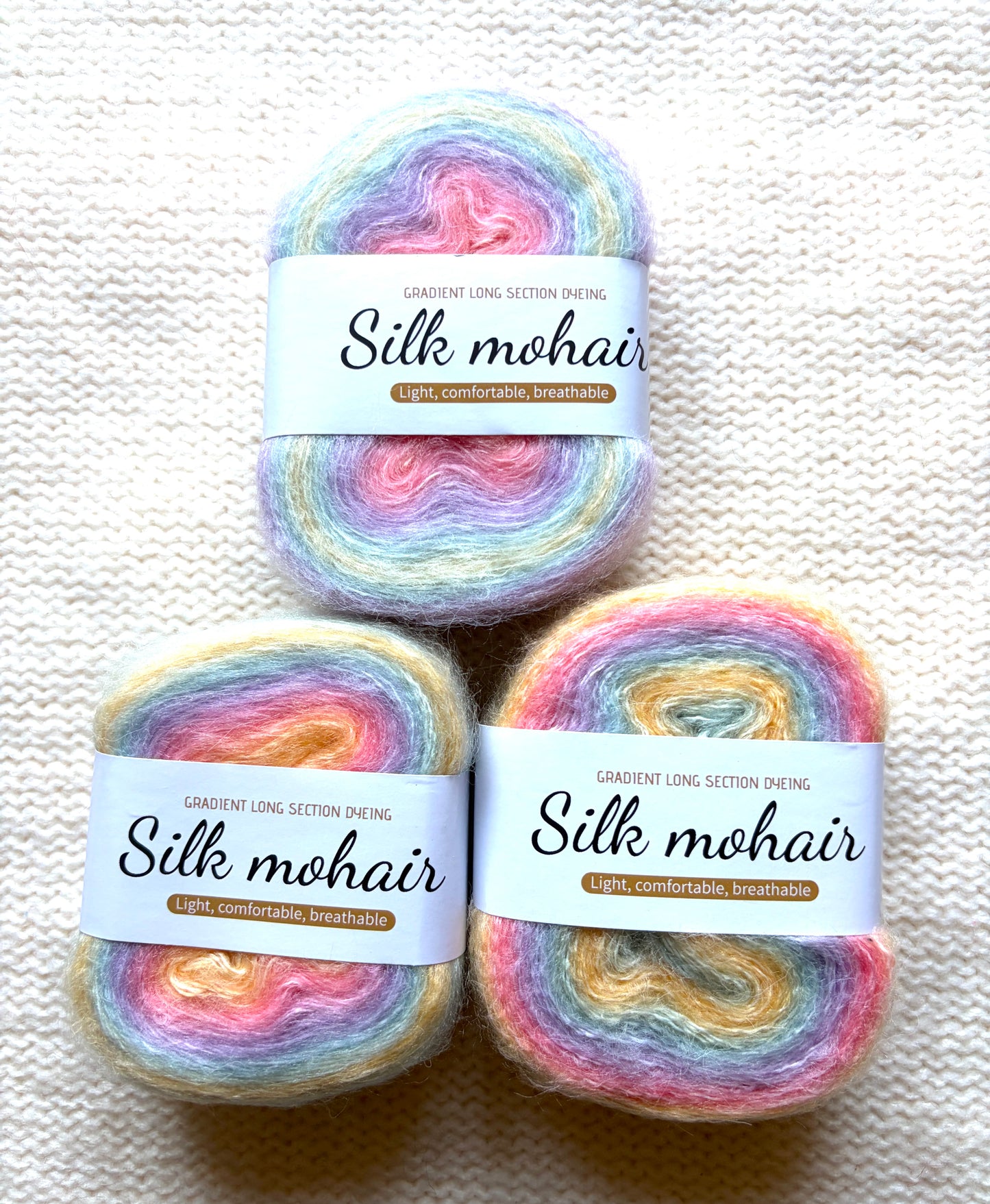 3 cakes x 50g Gradient Mohair Silk Yarn : Mohair + Silk+ Polyester : 04 Pastel