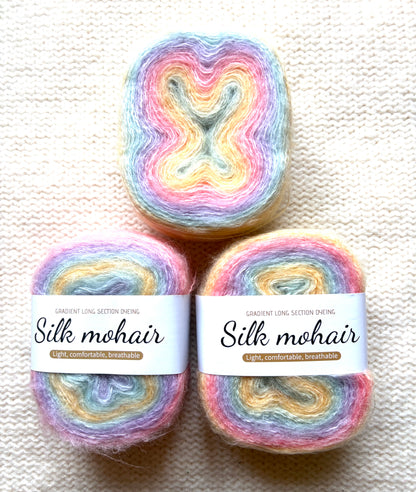 3 cakes x 50g Gradient Mohair Silk Yarn : Mohair + Silk+ Polyester : 04 Pastel