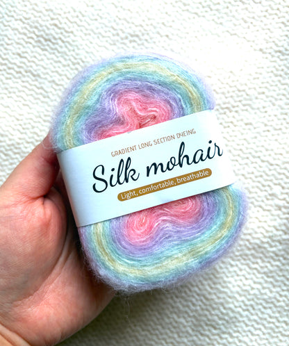 3 cakes x 50g Gradient Mohair Silk Yarn : Mohair + Silk+ Polyester : 04 Pastel