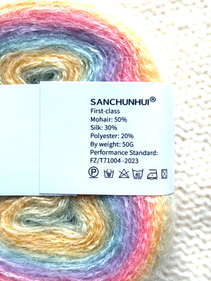 3 cakes x 50g Gradient Mohair Silk Yarn : Mohair + Silk+ Polyester : 04 Pastel