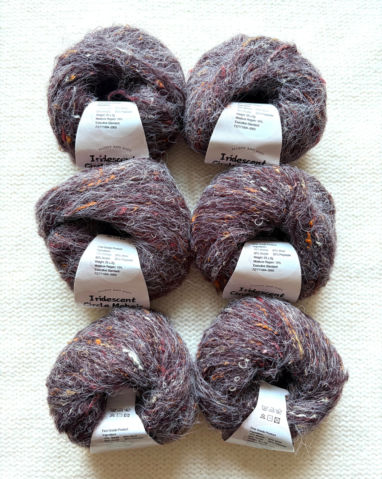 6 balls x 25g Mohair Wool yarn : Mohair + Wool + Acrylic + Polyester : 19 Coffee Brown