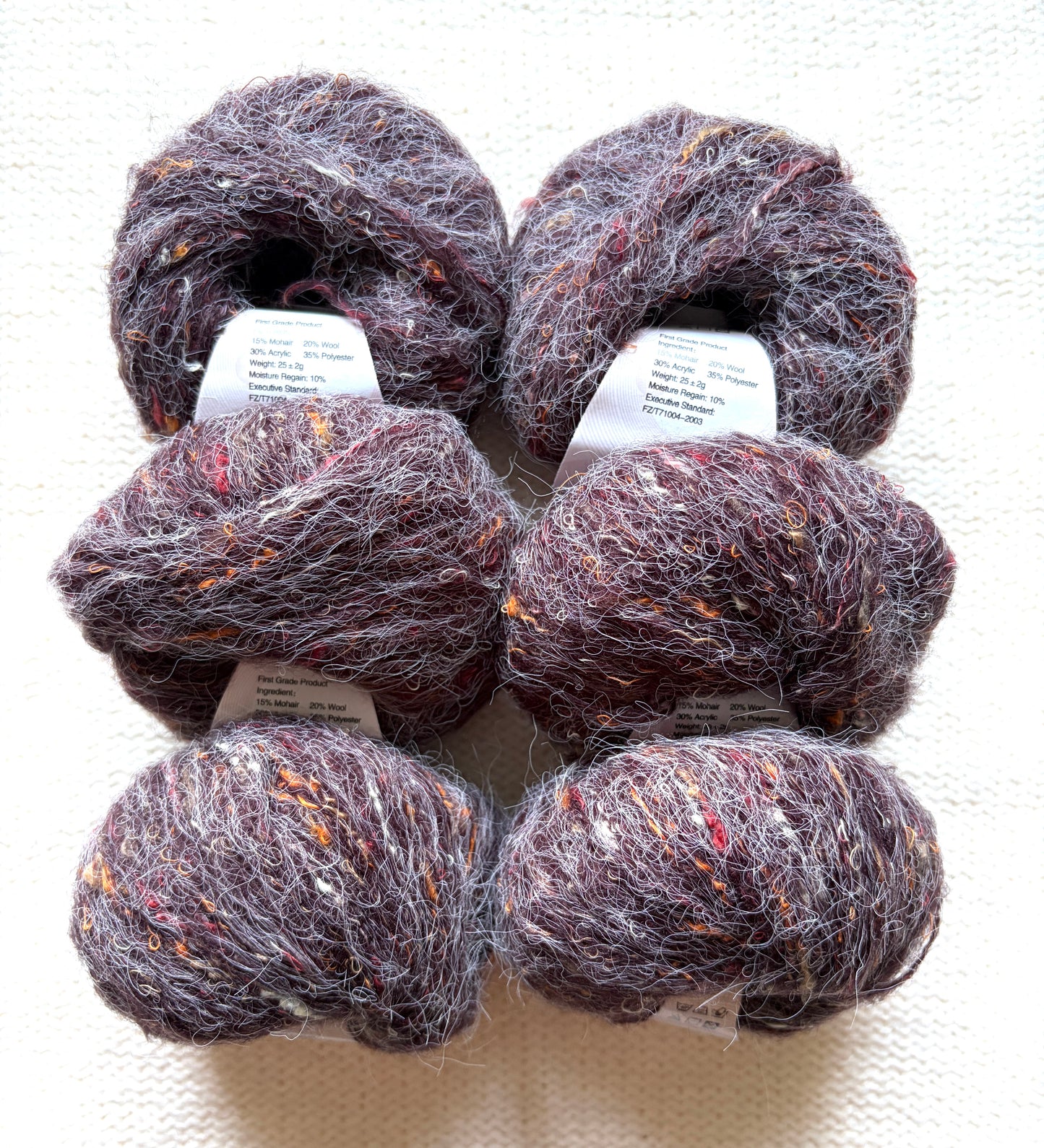 6 balls x 25g Mohair Wool yarn : Mohair + Wool + Acrylic + Polyester : 19 Coffee Brown