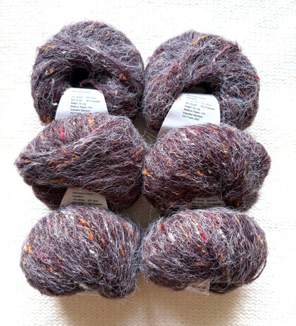 6 balls x 25g Mohair Wool yarn : Mohair + Wool + Acrylic + Polyester : 19 Coffee Brown