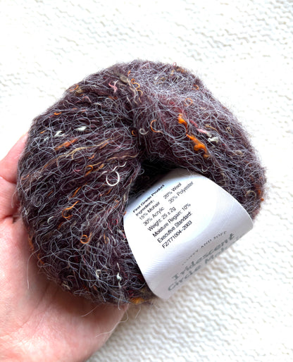 6 balls x 25g Mohair Wool yarn : Mohair + Wool + Acrylic + Polyester : 19 Coffee Brown