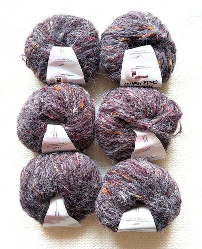 6 balls x 25g Mohair Wool yarn : Mohair + Wool + Acrylic + Polyester : 19 Coffee Brown