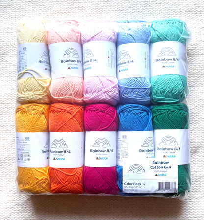 10 balls x 50g Hobbii : Rainbow Cotton Yarn 8/4 Pack 12 : 100% Cotton