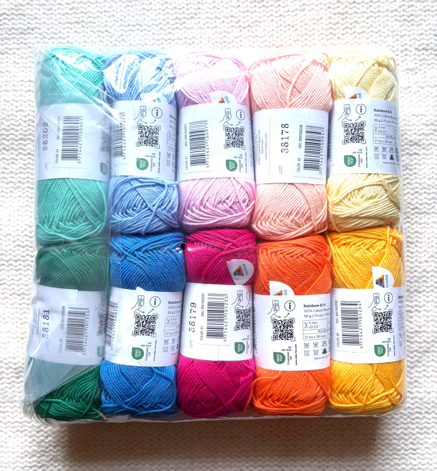 10 balls x 50g Hobbii : Rainbow Cotton Yarn 8/4 Pack 12 : 100% Cotton